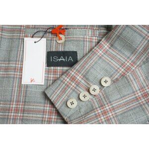 Isaia Napoli Gray Red Plaid Lightweight 100% Wool Sport Coat JAcket 38 BRAND New